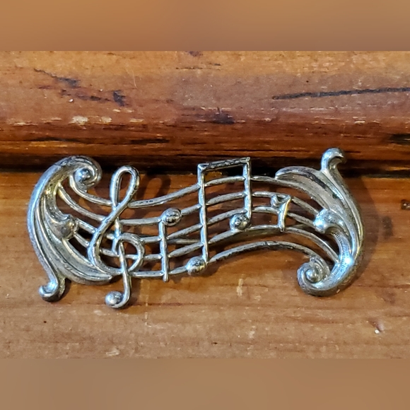 BEAU Sterling Treble Clef Musical Notes Pin Brooch Silver - Picture 3 of 5